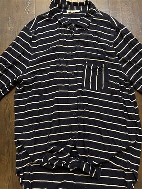 beachlunchlounge Navy and White Striped Casual Button-Down Shirt